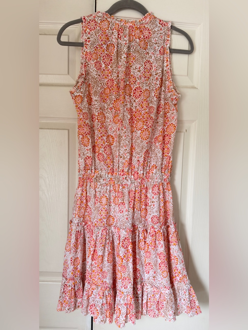 Poupette St. Barth Pink and Orange Floral Tiered Sleeveless Dress - 100% Cotton - Picture 4 of 6
